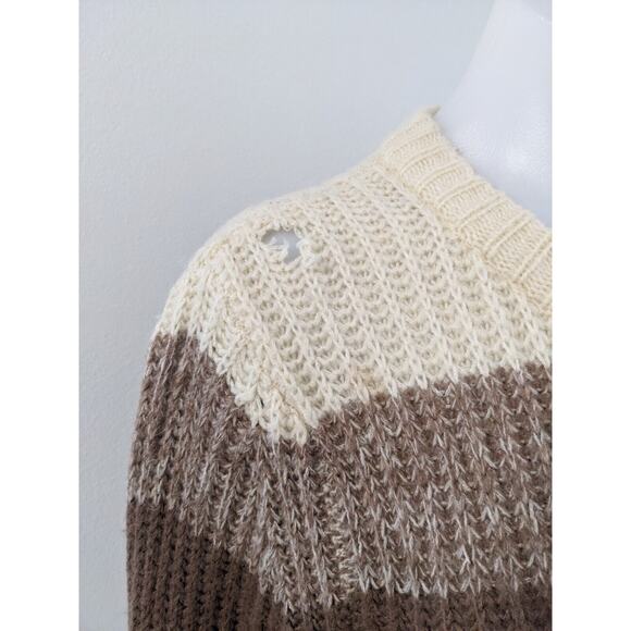 Munthe Size 40 Medium Nippa Striped Cardigan Red Tan Waffle Knit Wool Alpaca - Picture 2 of 12